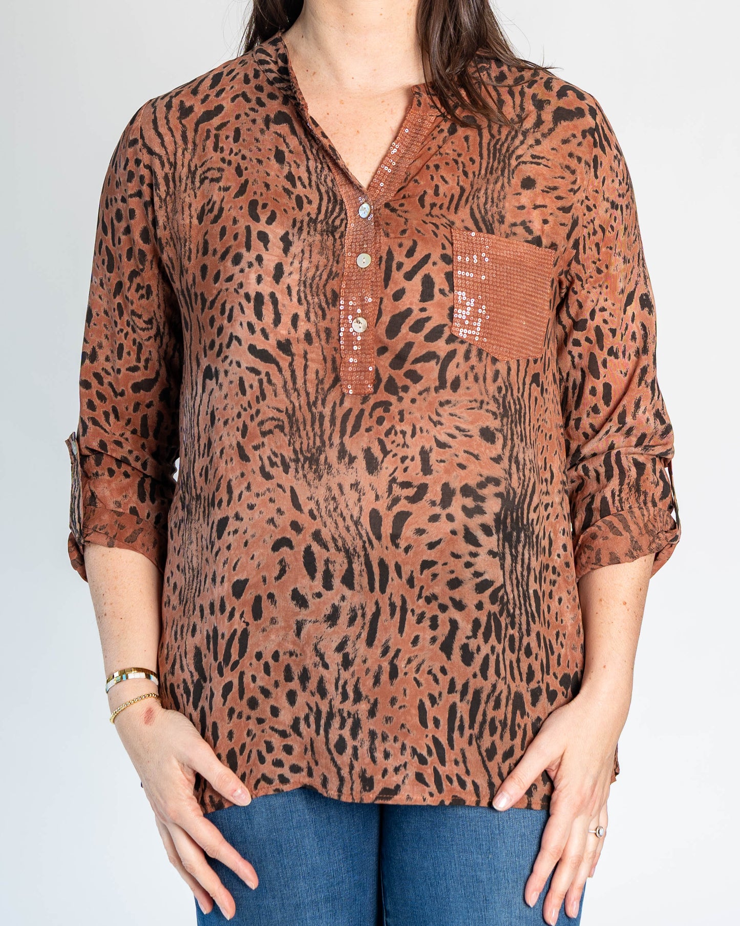 Blusa Italiana Evelyn Print Chocolate