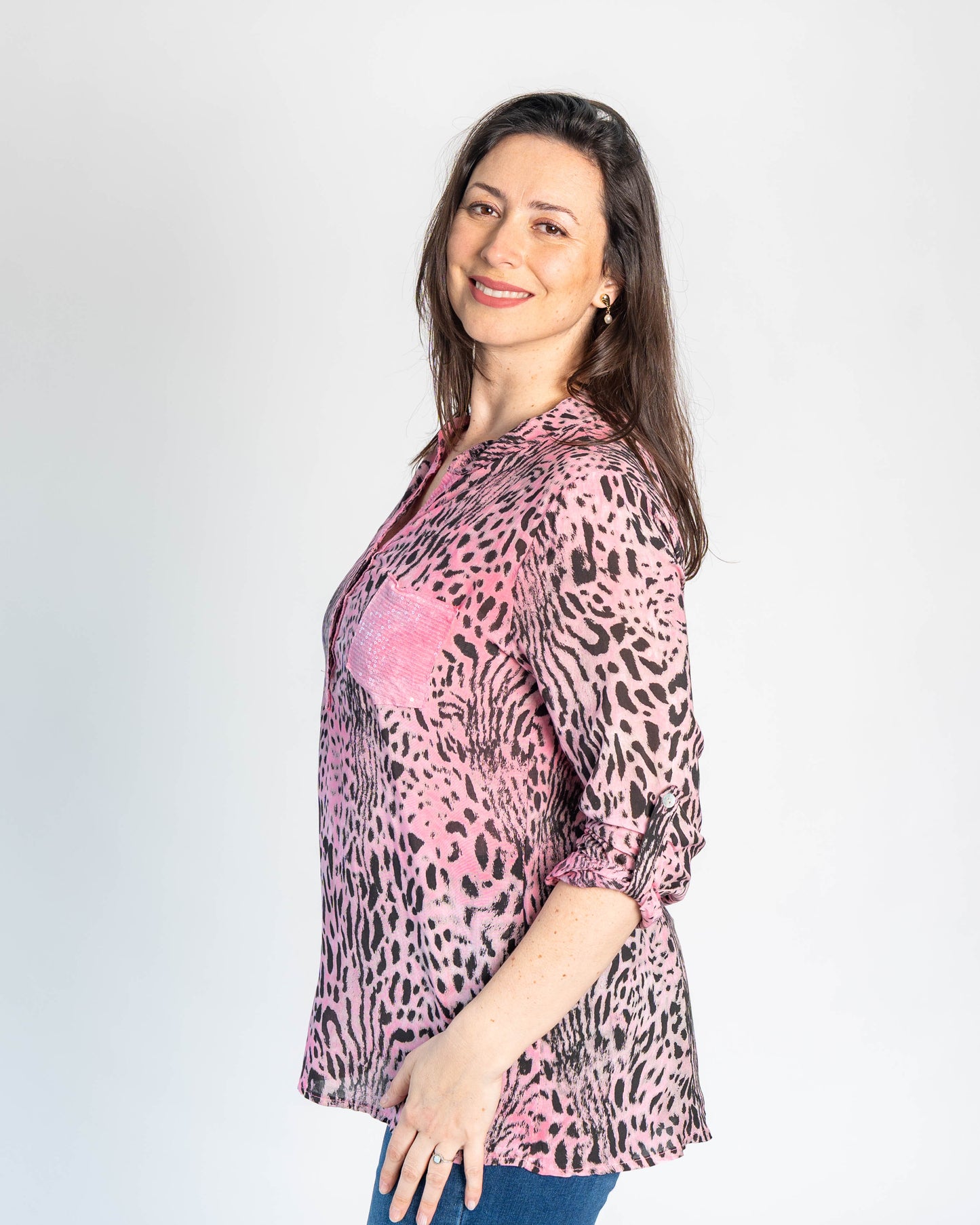 Blusa Italiana Evelyn Print Rosada
