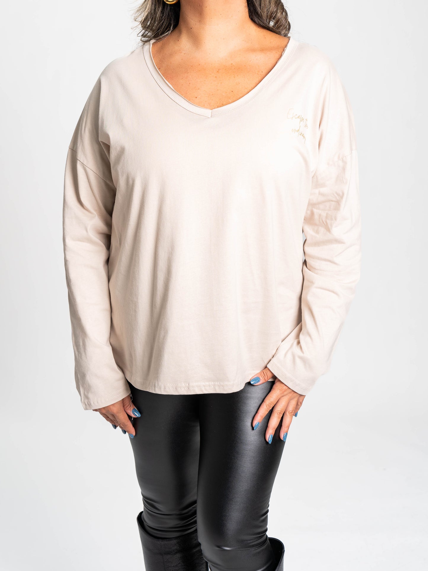 Polera Scape Cuello V Beige