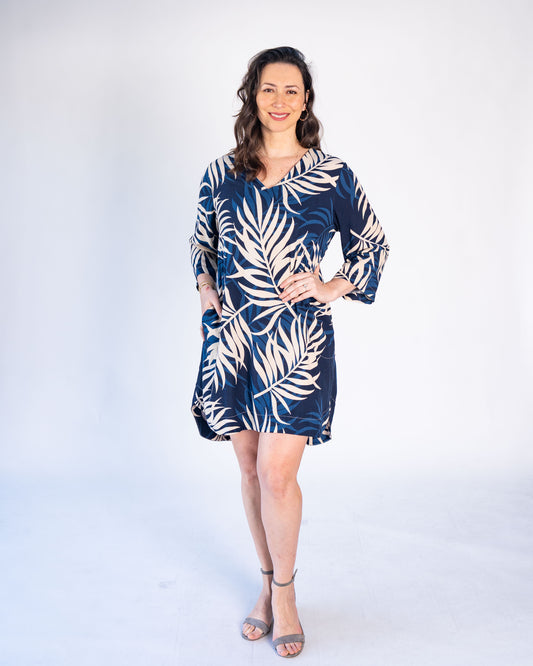 Vestido BR Manga larga Josefina Azul con crema