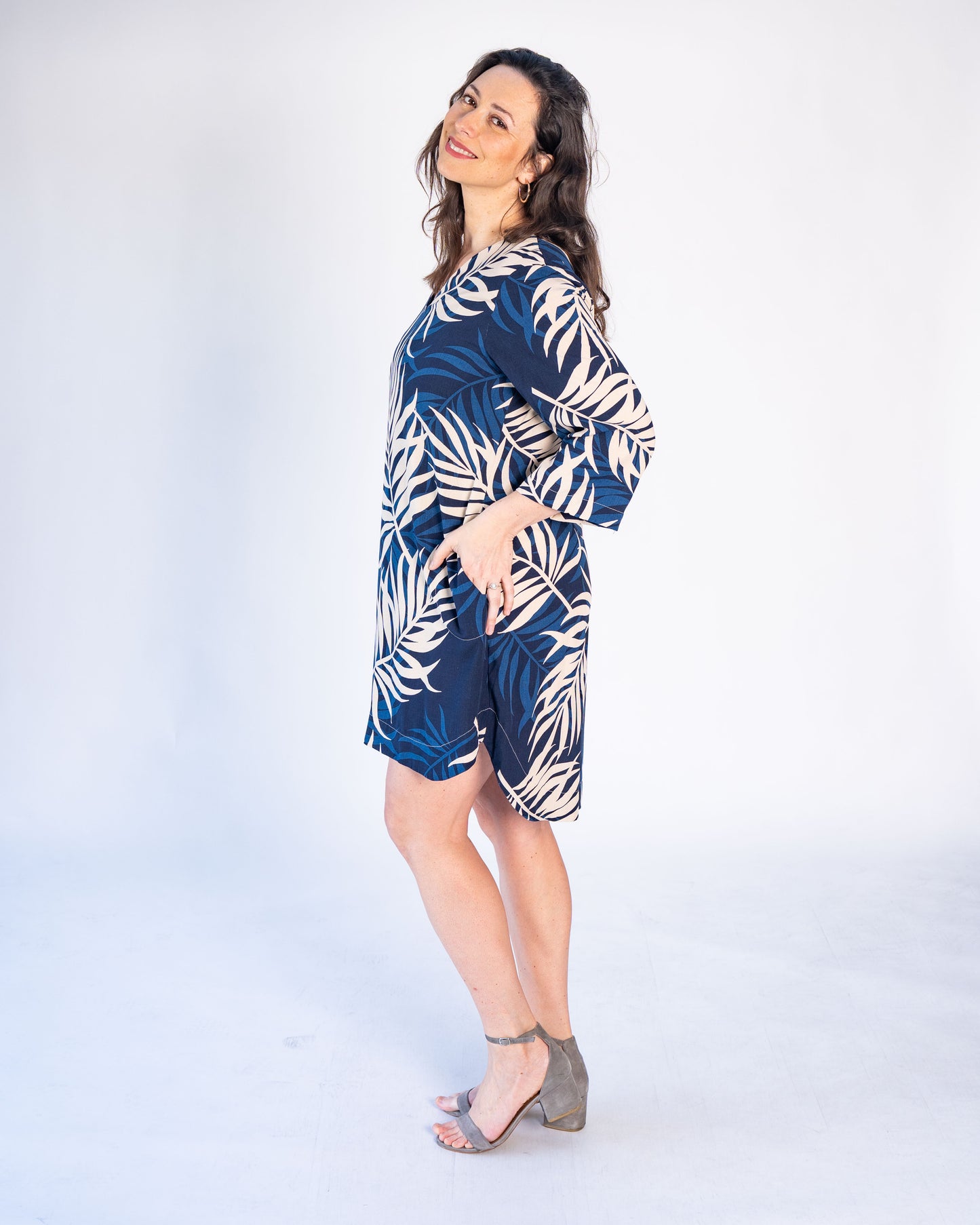 Vestido BR Manga larga Josefina Azul con crema