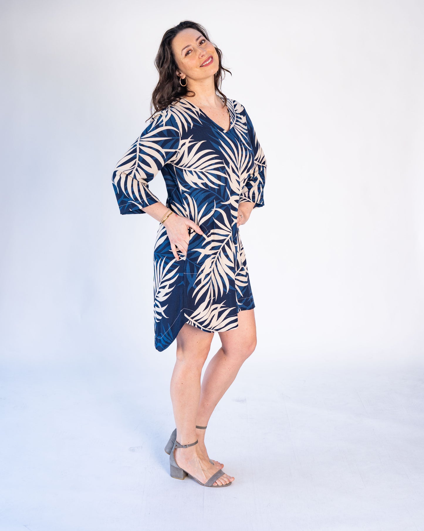 Vestido BR Manga larga Josefina Azul con crema