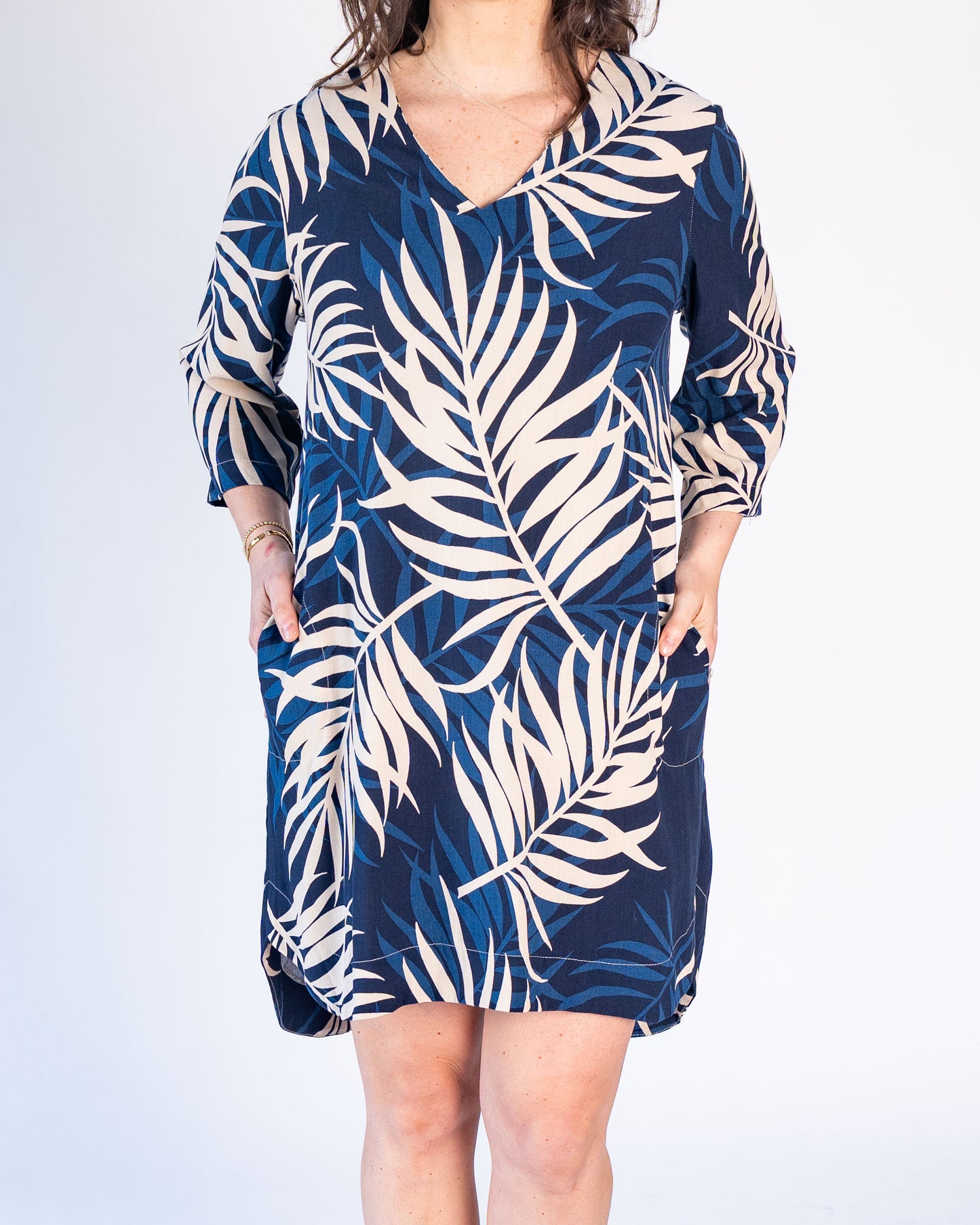 Vestido BR Manga larga Josefina Azul con crema