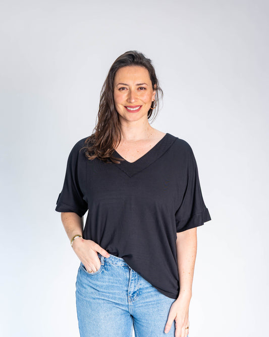 Polera BR Cuello V Lorette Negro