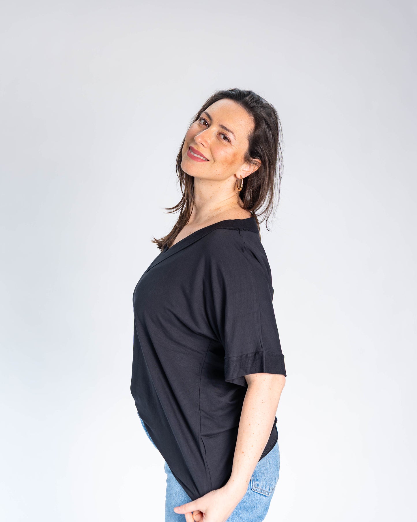 Polera BR Cuello V Lorette Negro
