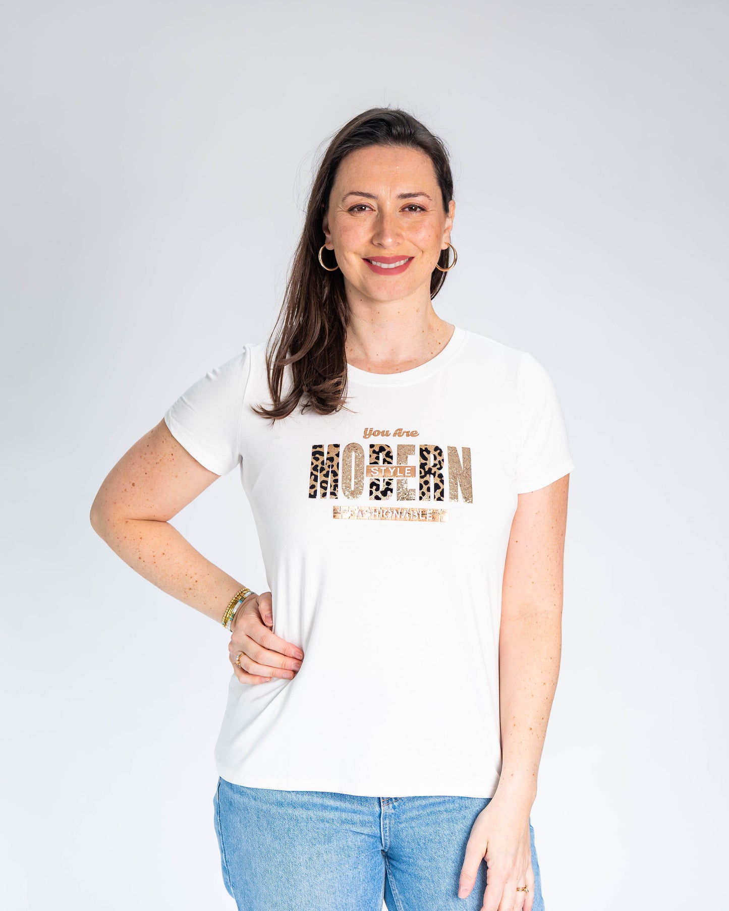 Polera BR Fernanda Modern Print Blanca