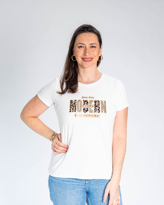 Polera BR Fernanda Modern Print Blanca