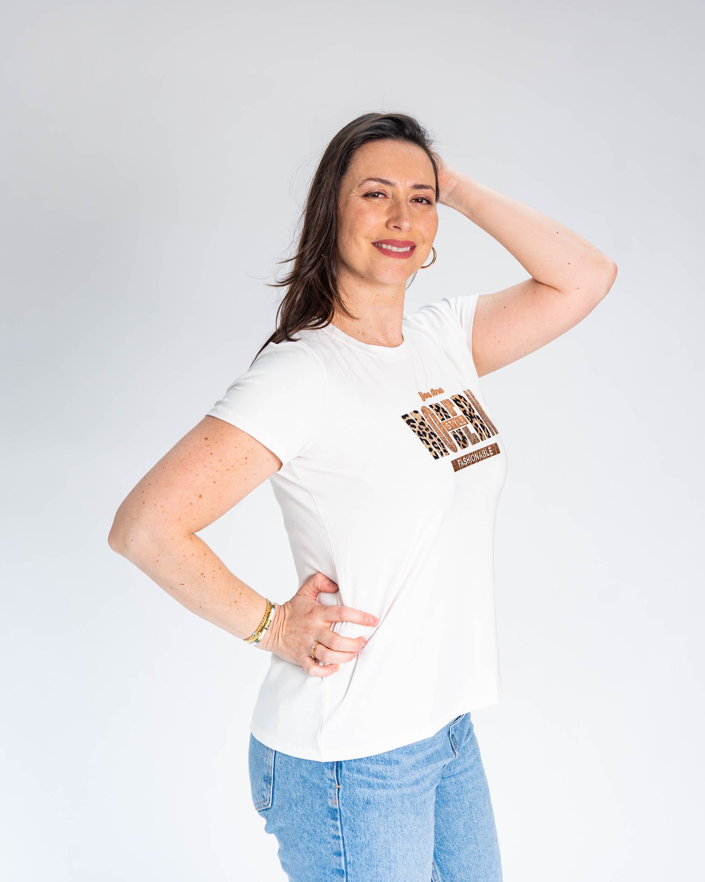 Polera BR Fernanda Modern Print Blanca
