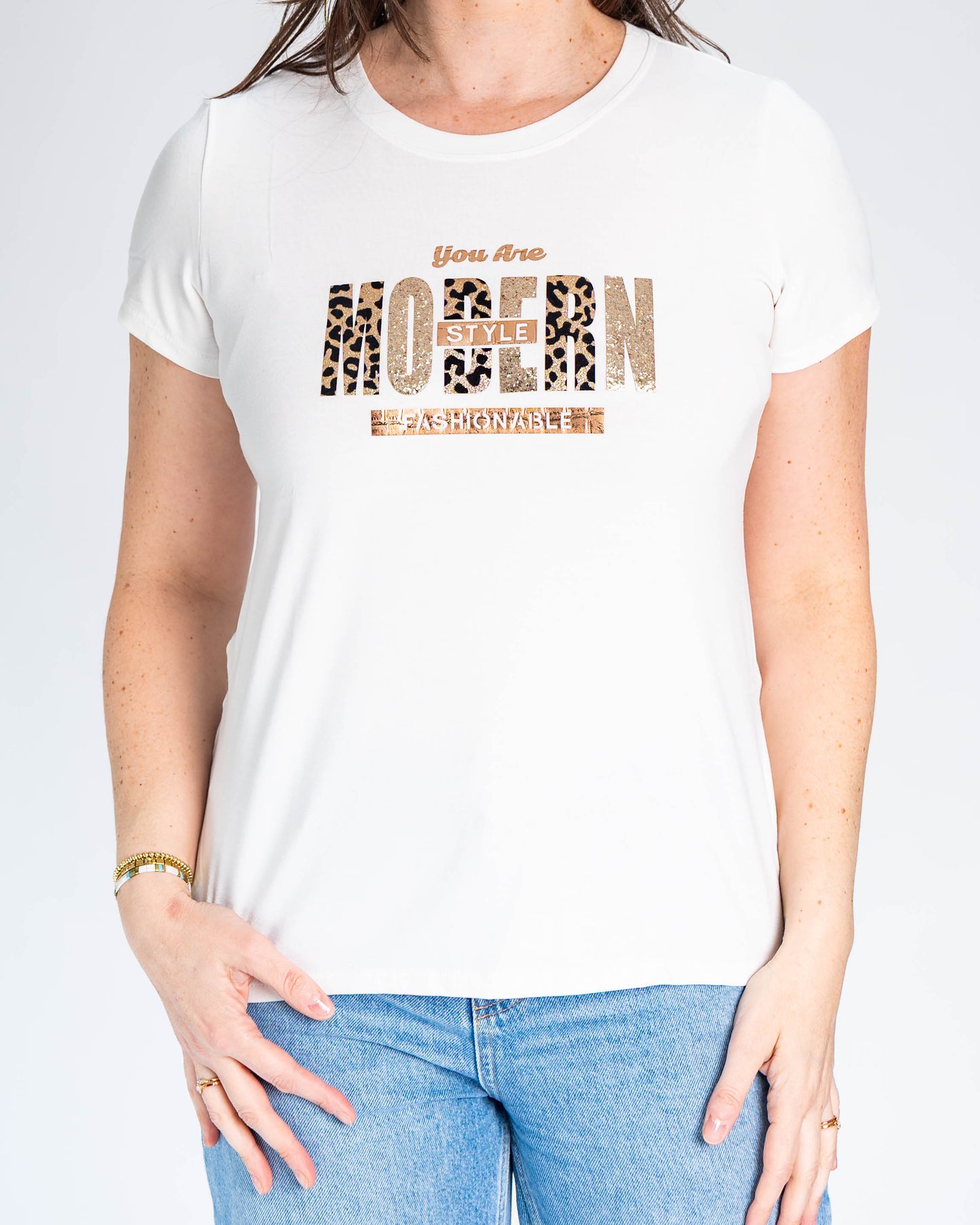 Polera BR Fernanda Modern Print Blanca