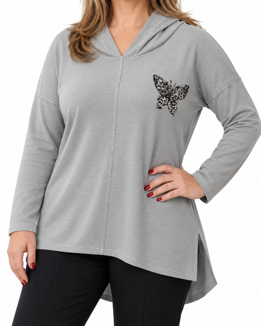 Polerón Mariposa Lentejuelas Gris