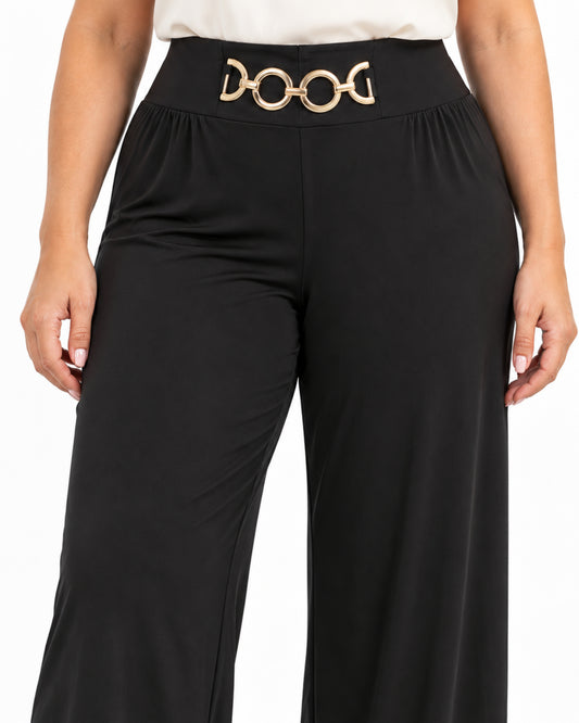 Pantalón Fiesta Hebilla Dorada Negro
