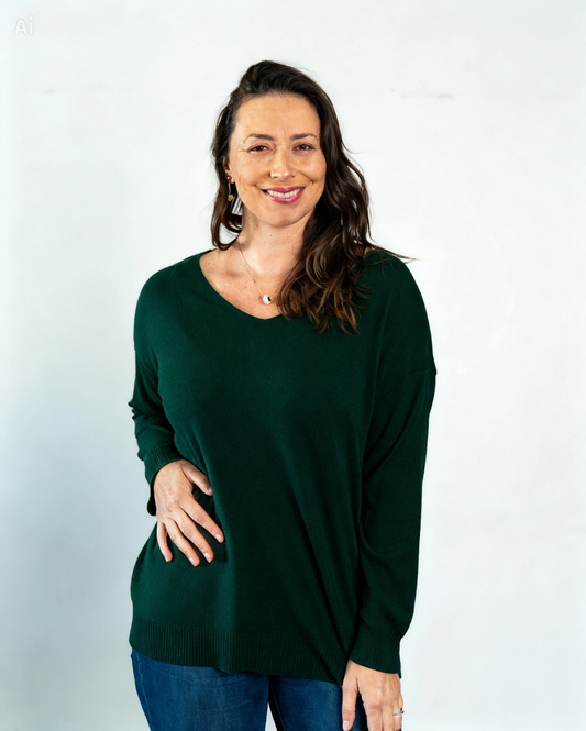Sweater Cuello V Pía Verde