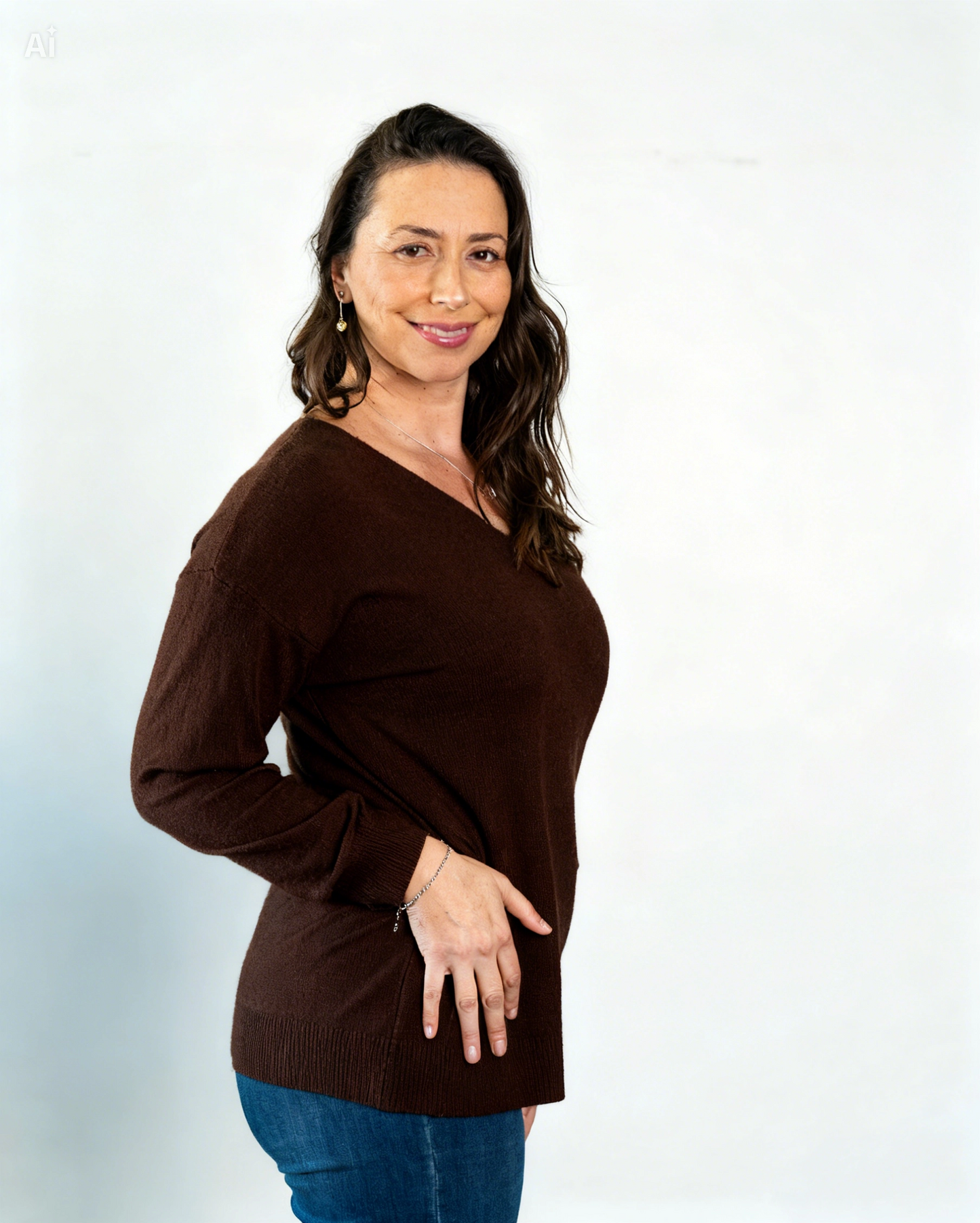 Sweater Cuello V Pía Chocolate