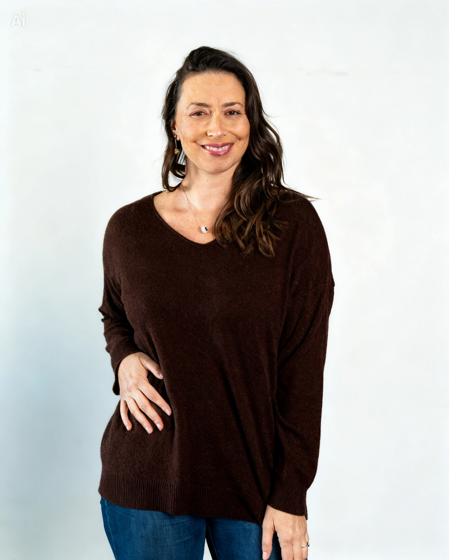 Sweater Cuello V Pía Chocolate