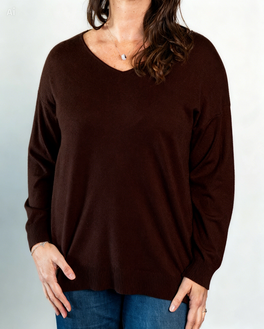 Sweater Cuello V Pía Chocolate