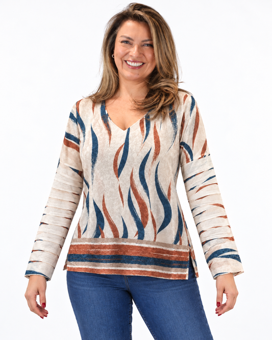 Polera BR Aline Manga Larga Blanco y Azul