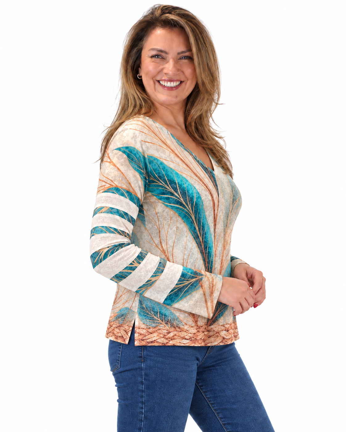 Polera BR Aline Manga Larga Turquesa