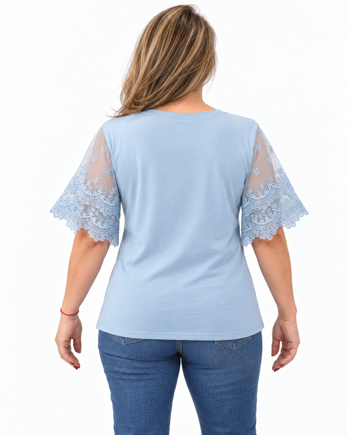 Polera Mangas Encaje Tania Celeste
