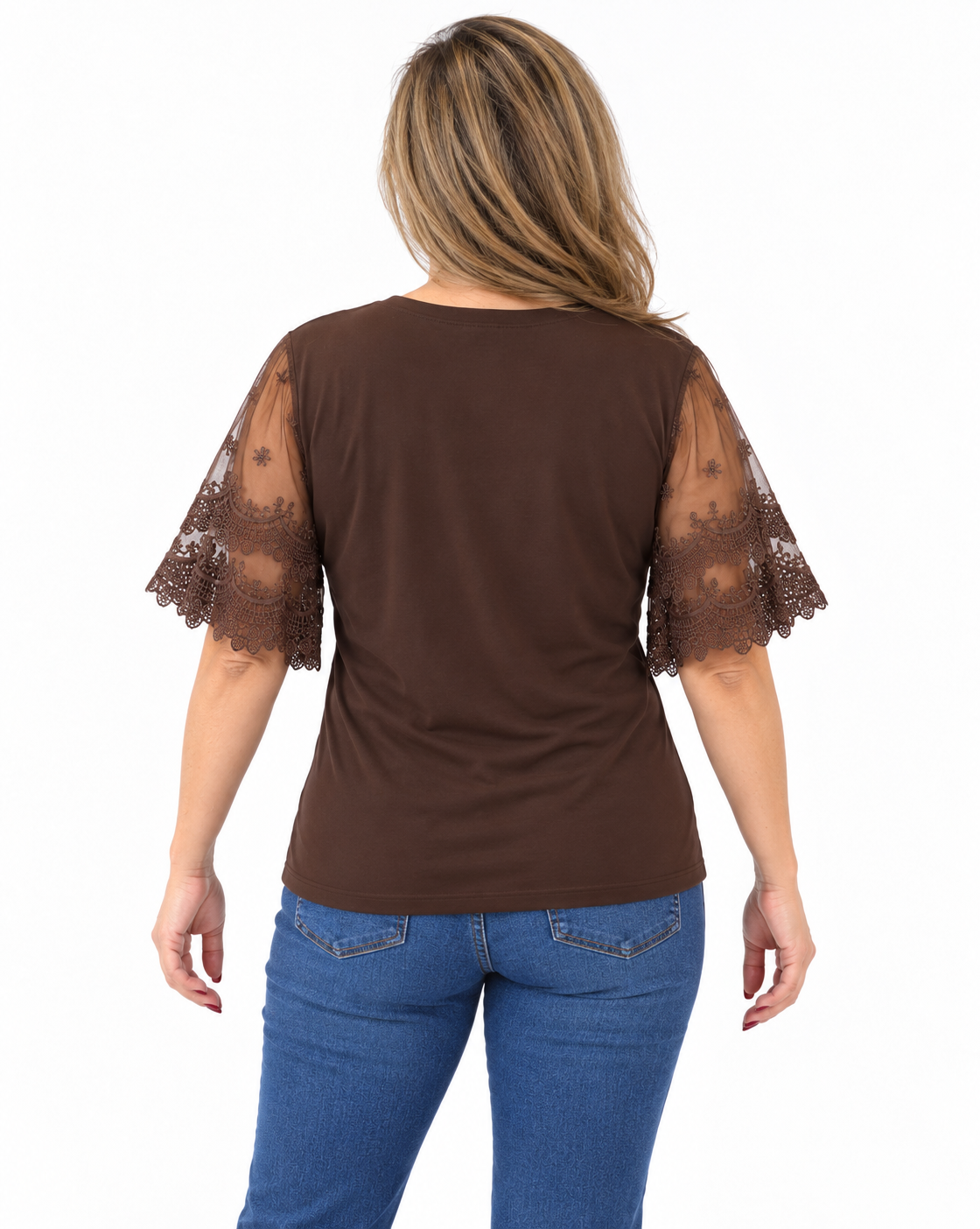Polera Mangas Encaje Tania Chocolate