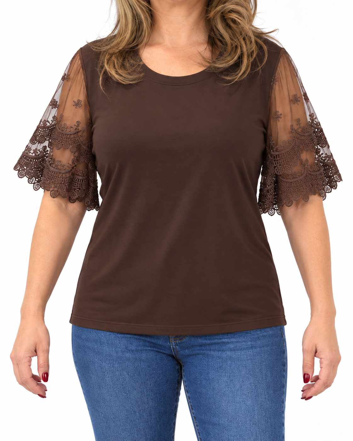 Polera Mangas Encaje Tania Chocolate