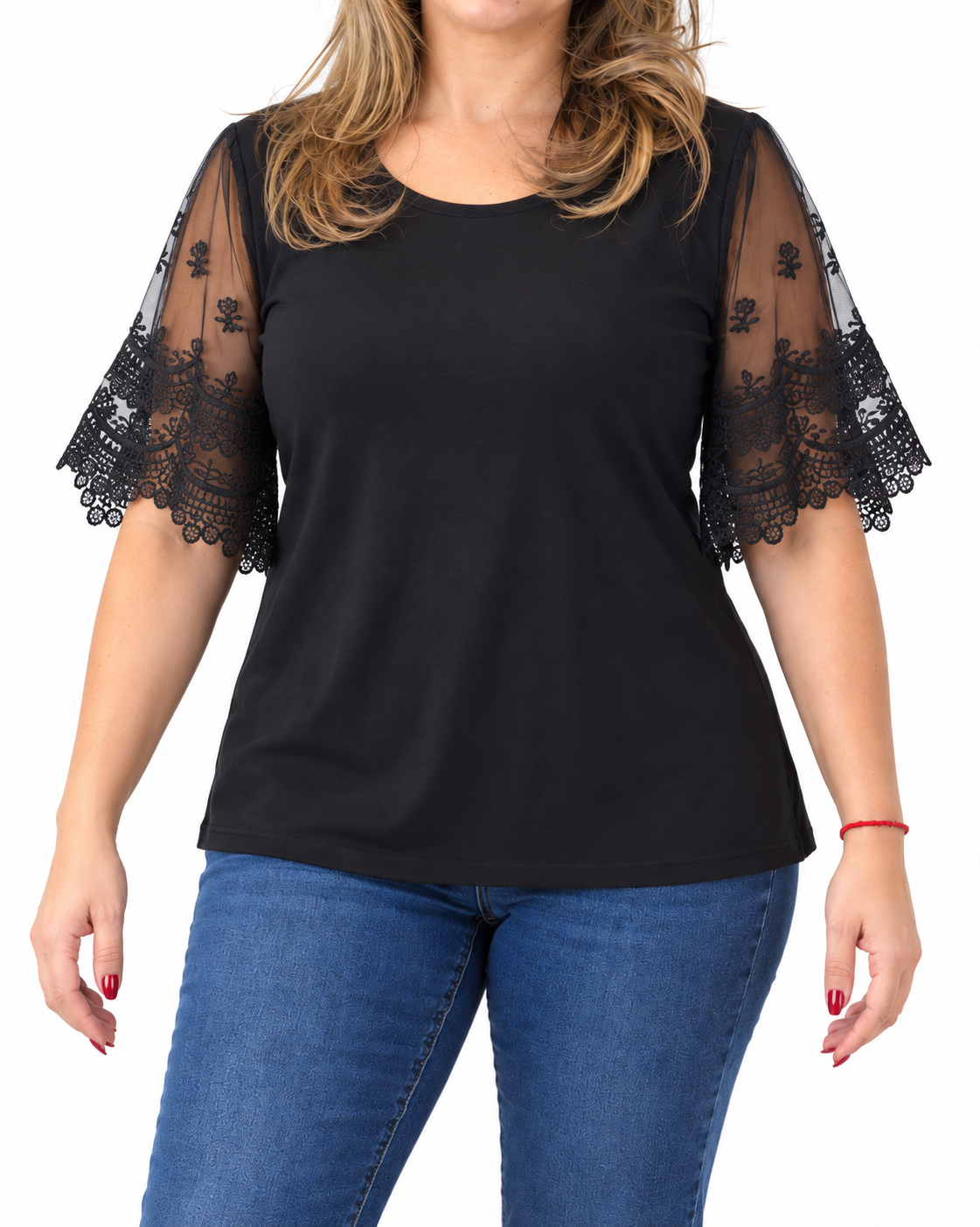 Polera Mangas Encaje Tania Negro