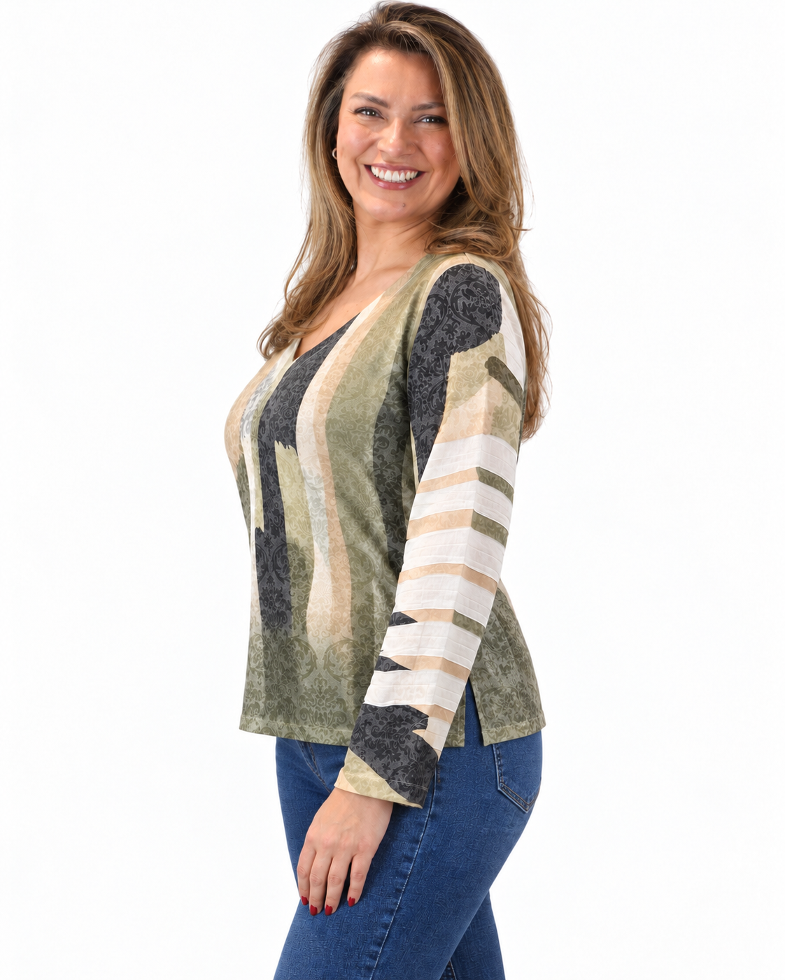 Polera BR Aline Manga Larga Verde Olivo