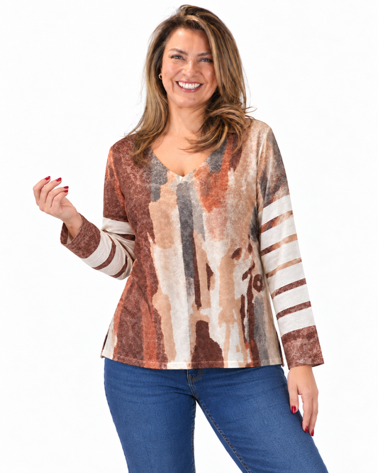 Polera BR Aline Manga Larga Café