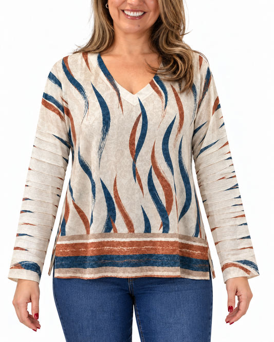 Polera BR Aline Manga Larga Blanco y Azul