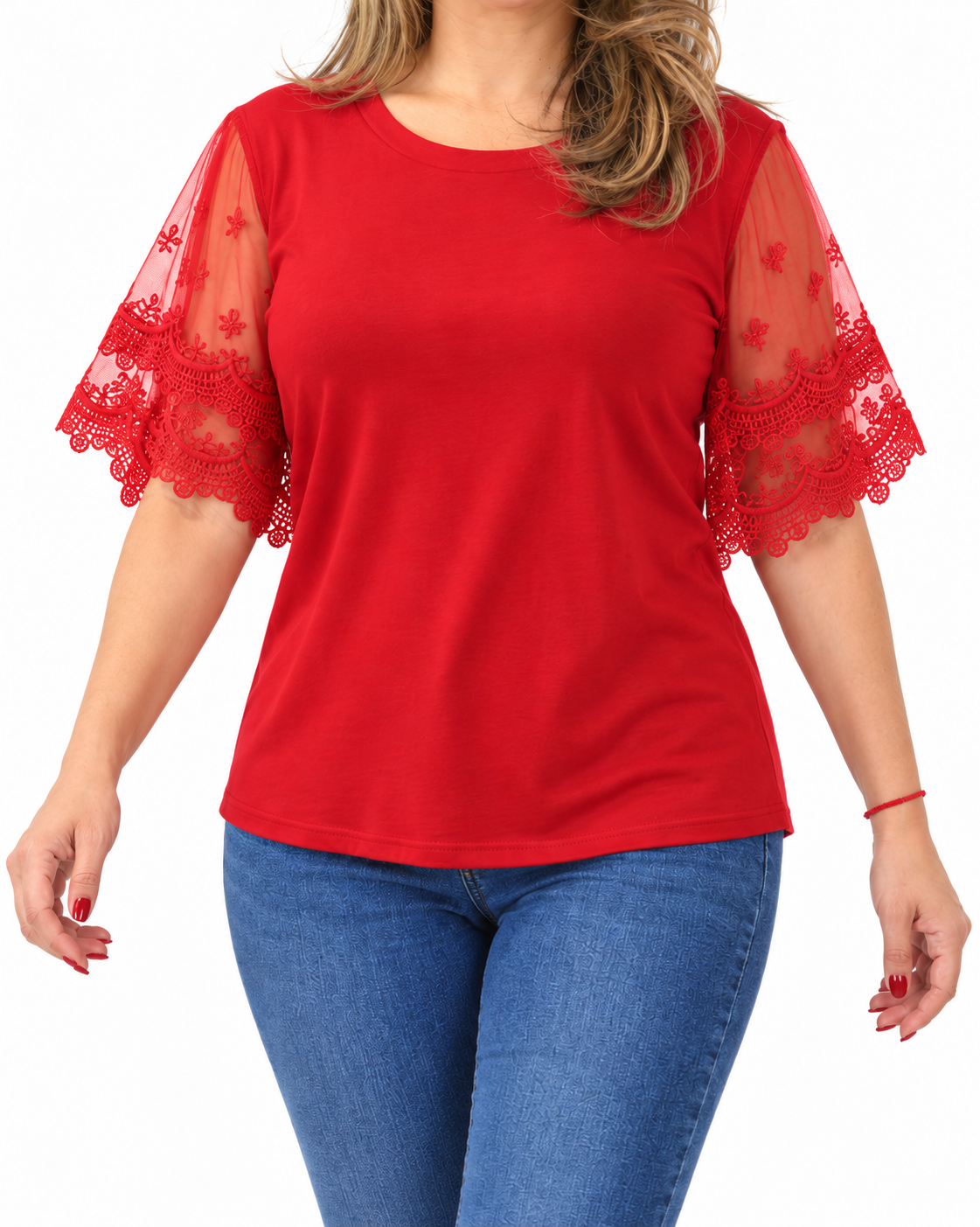 Polera Mangas Encaje Tania Rojo
