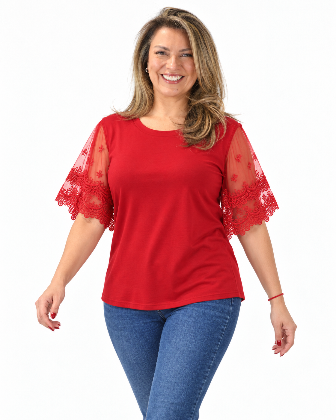 Polera Mangas Encaje Tania Rojo