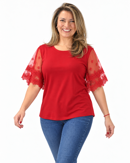 Polera Mangas Encaje Tania Rojo