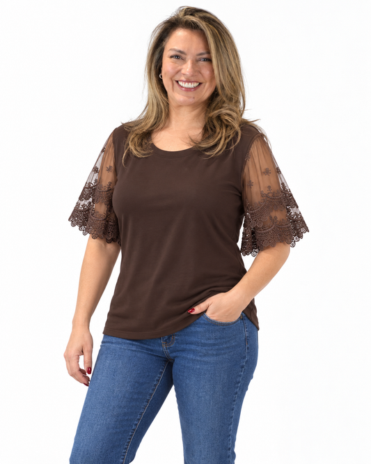 Polera Mangas Encaje Tania Chocolate