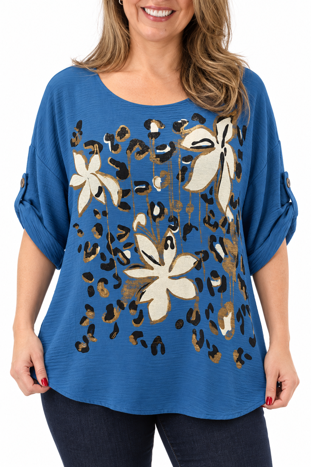 Polera Elba Flores Azul Cielo