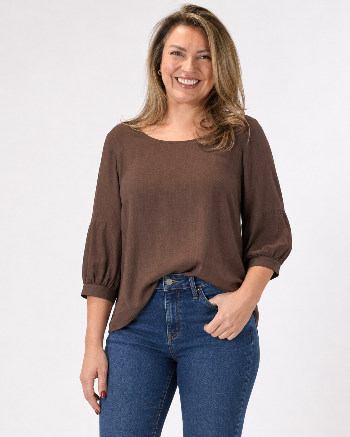 Blusa Luz Manga Globo Chocolate
