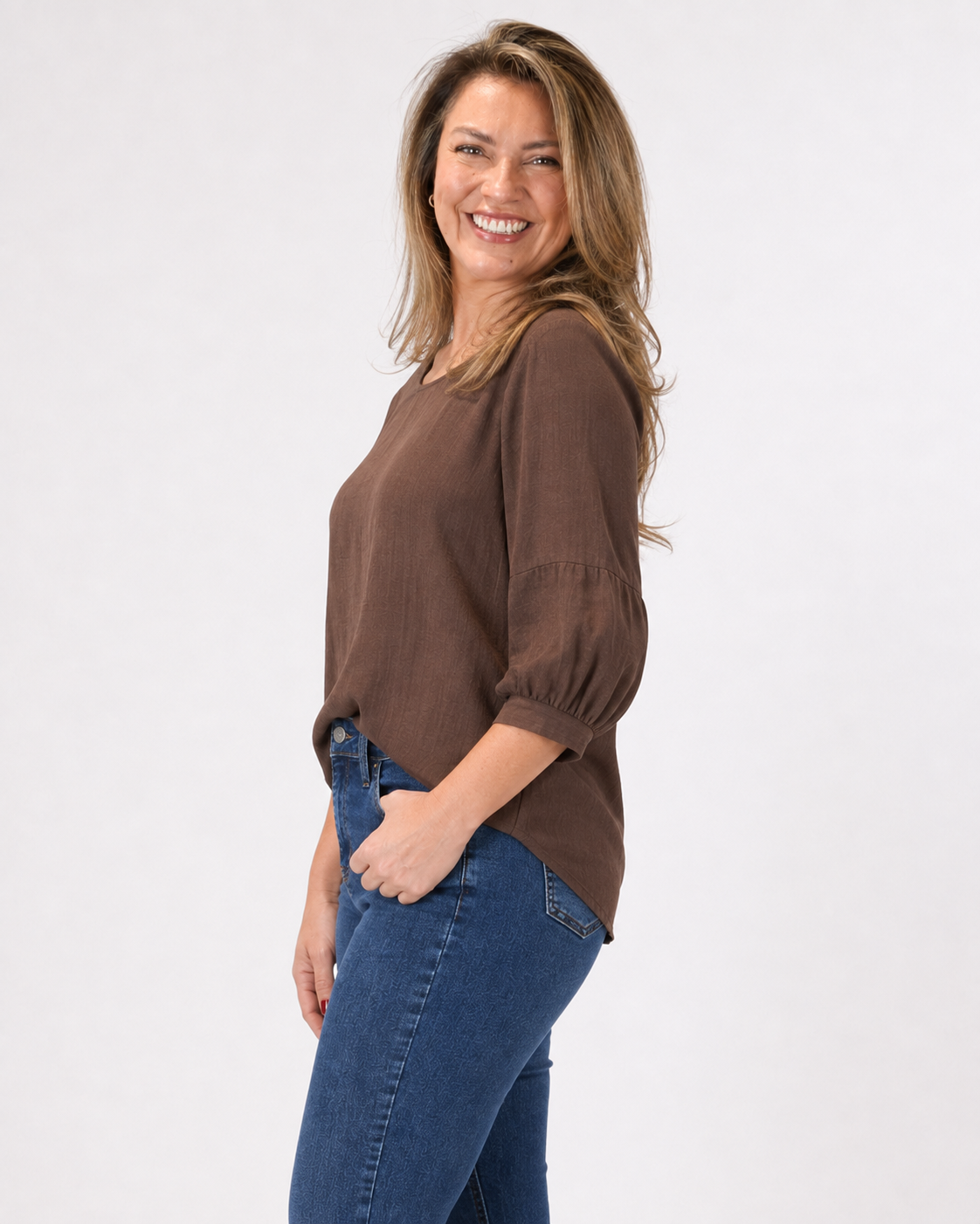 Blusa Luz Manga Globo Chocolate