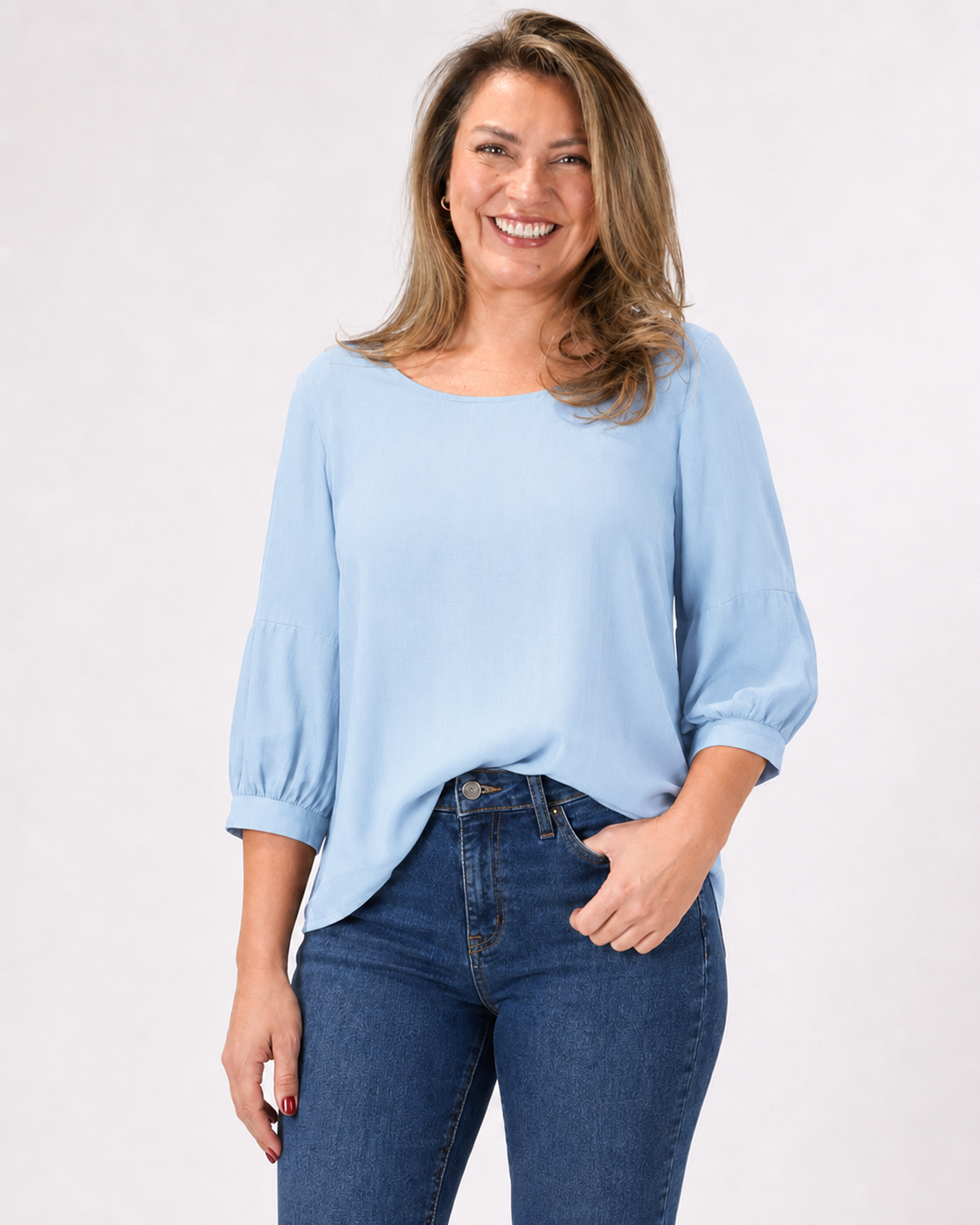 Blusa Luz Manga Globo Celeste