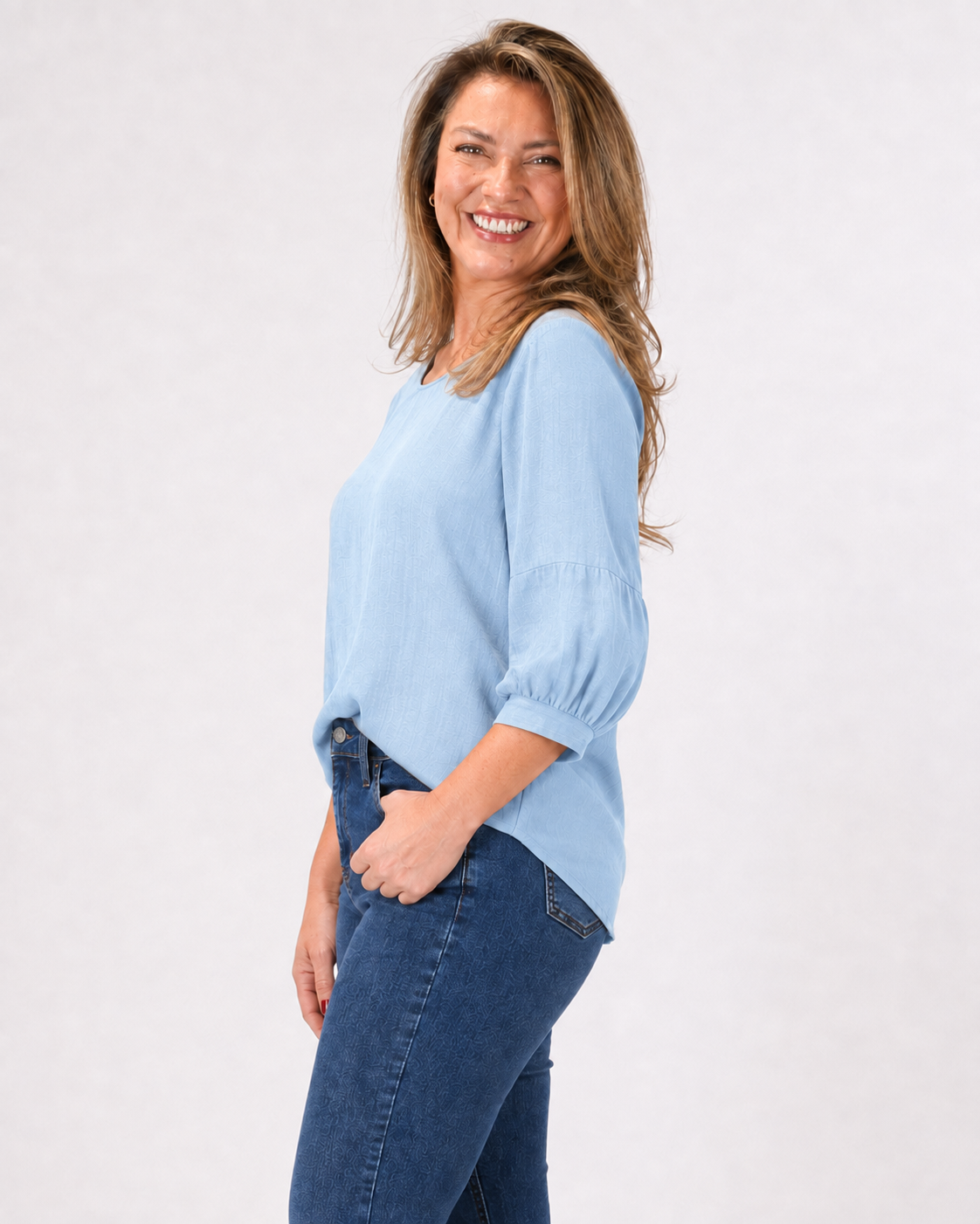Blusa Luz Manga Globo Celeste