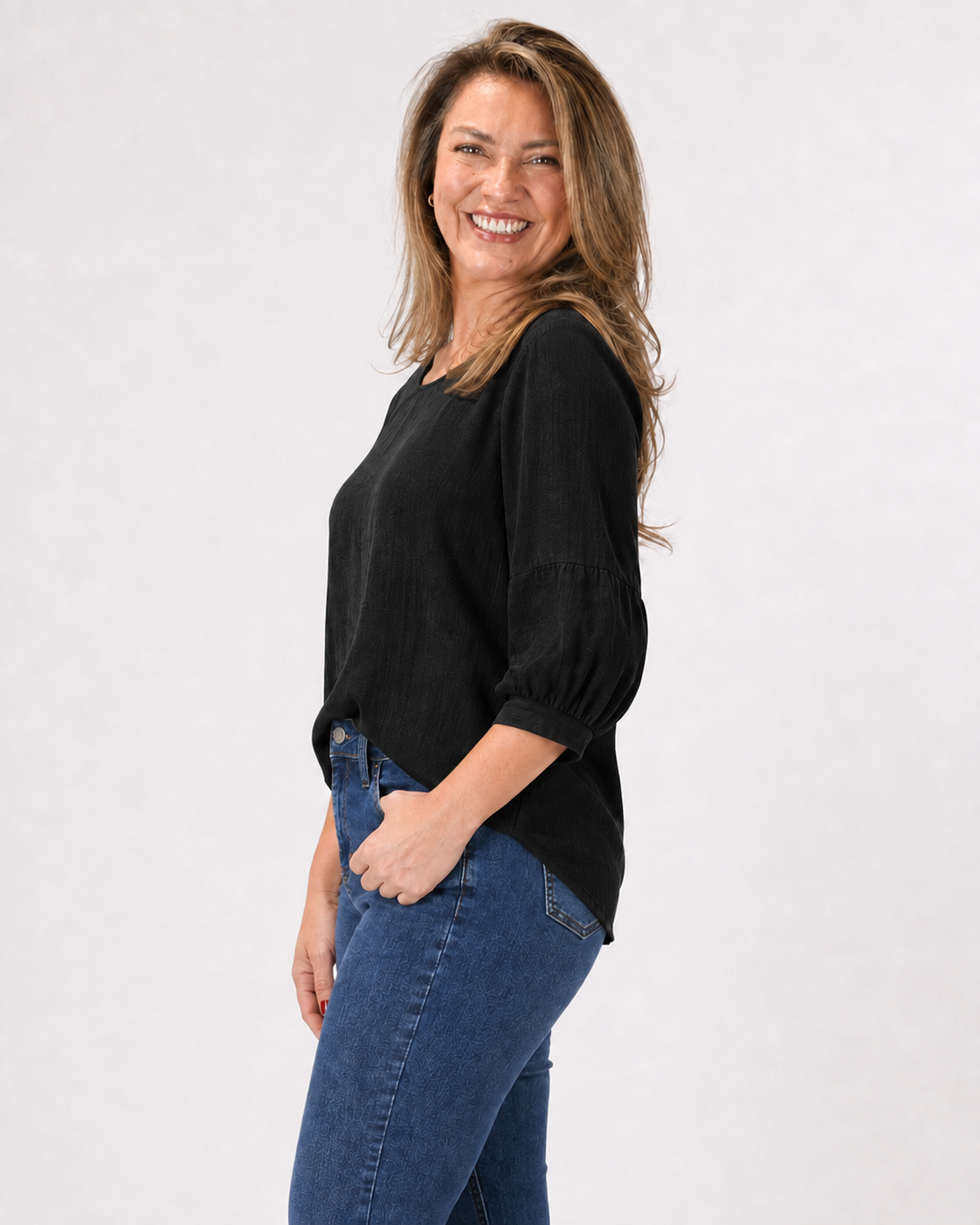 Blusa Luz Manga Globo Negra