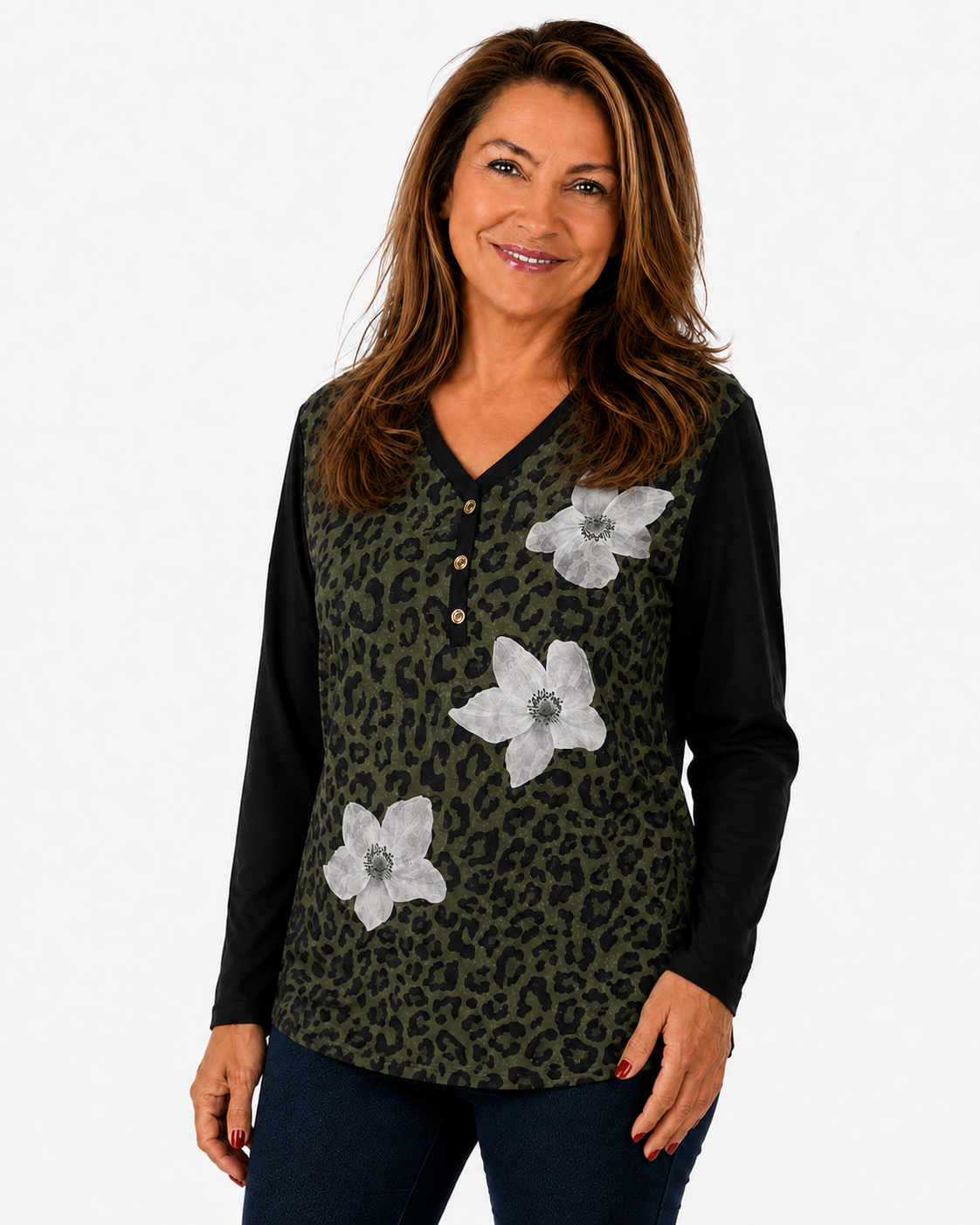 Polera Print Flores Verde