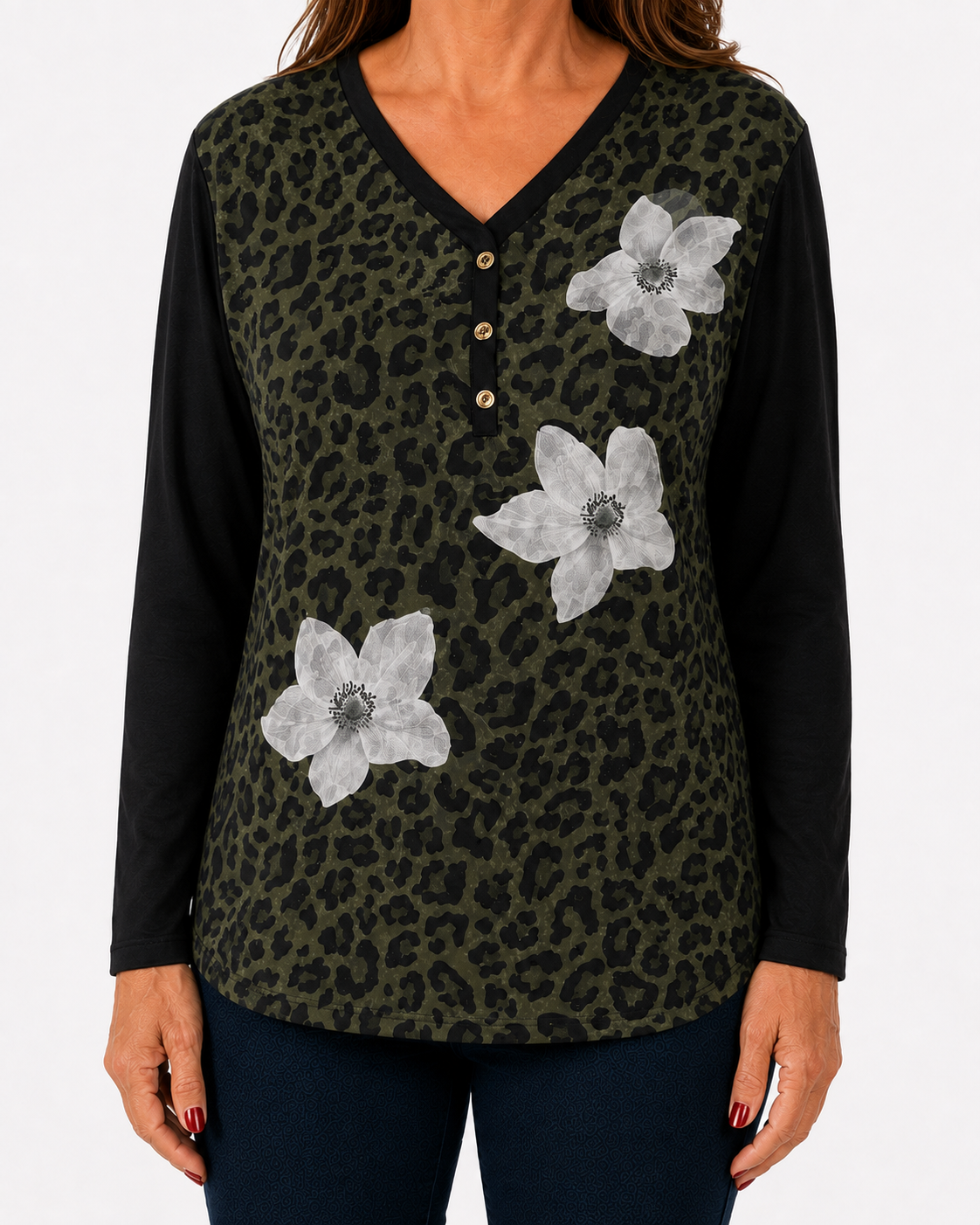 Polera Print Flores Verde