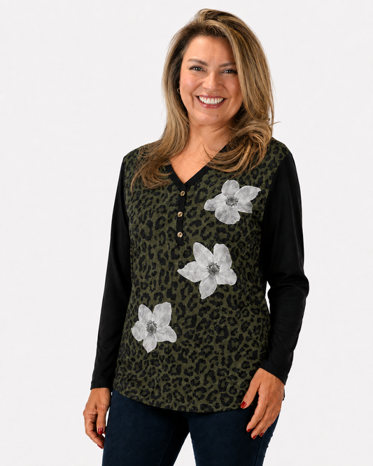 Polera Print Flores Verde