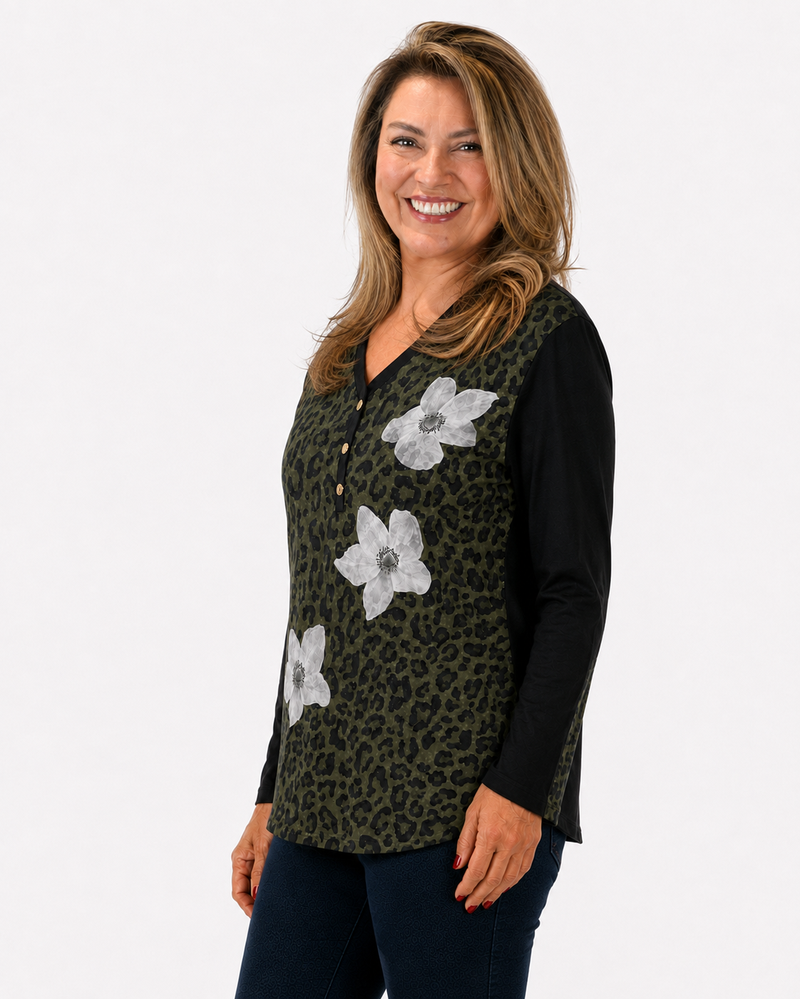 Polera Print Flores Verde