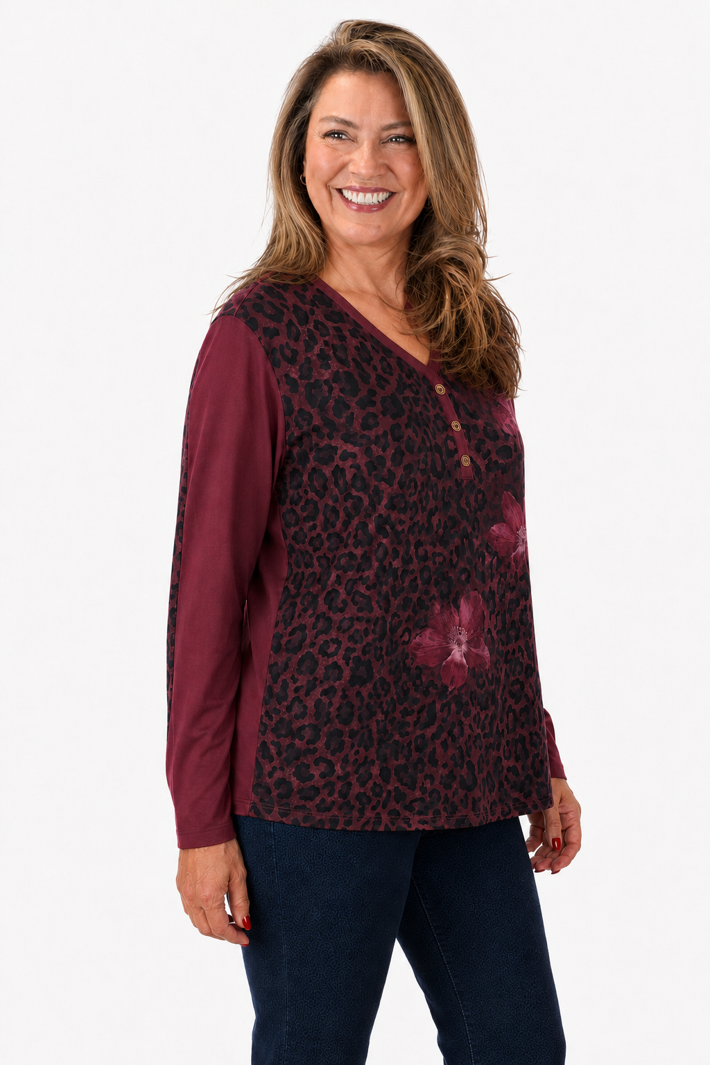Polera Print Flores Burdeo