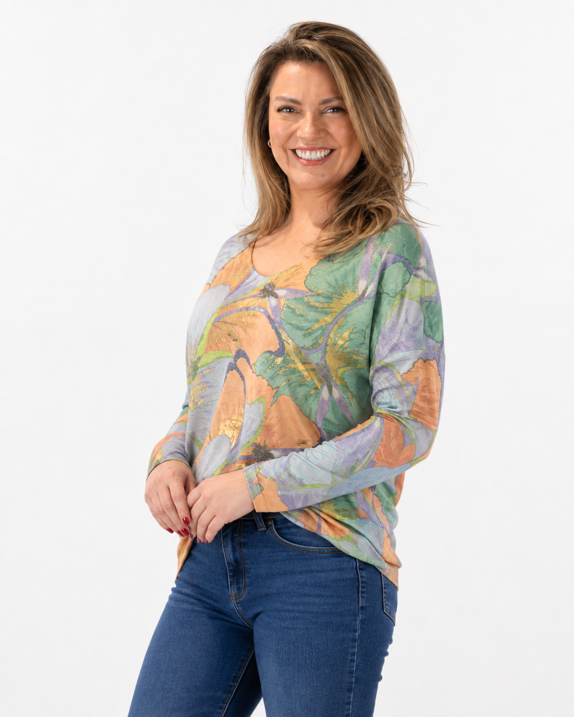 Sweater Rocío Flores Verde Naranjo