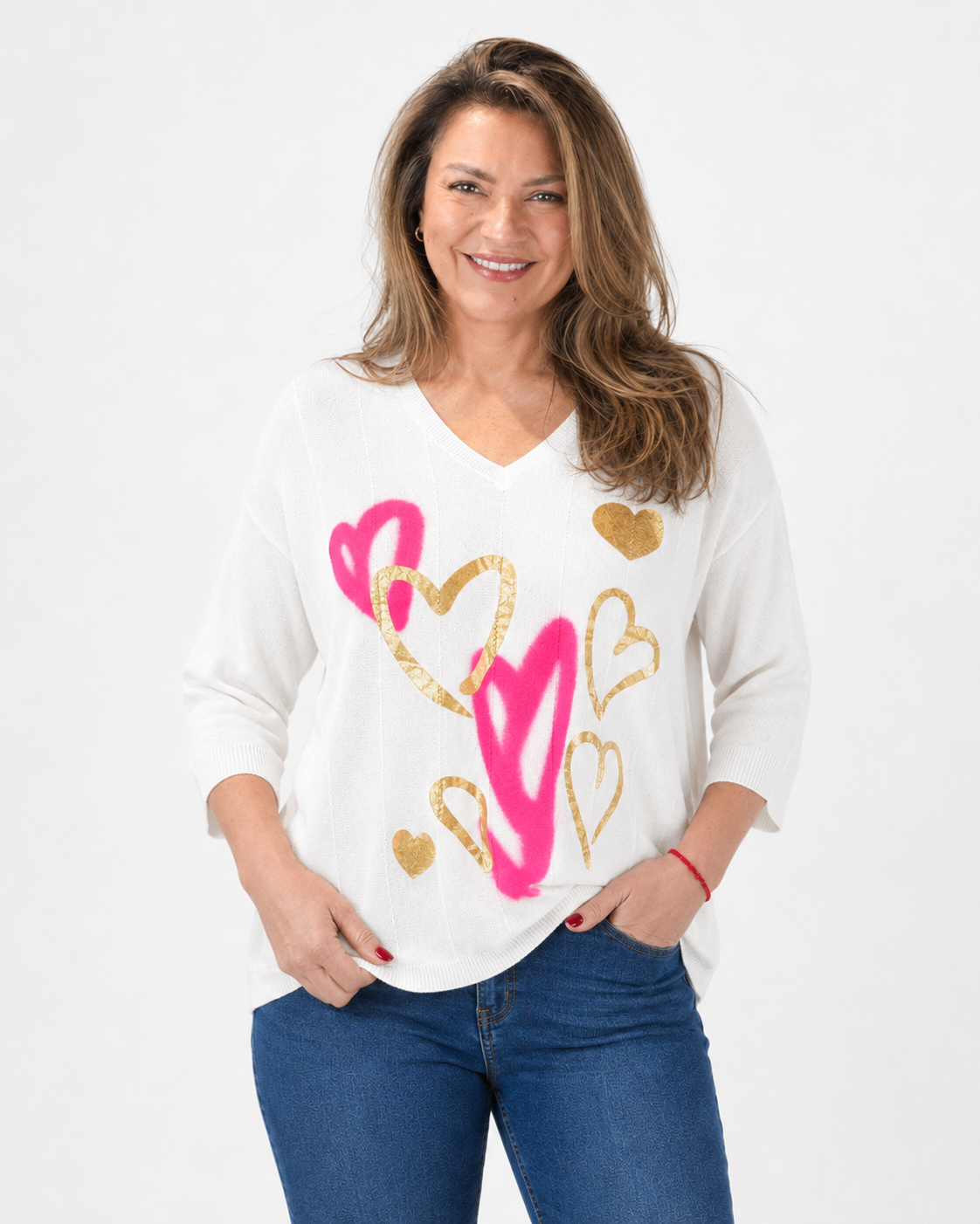Polera Tejida Corazones Blanco