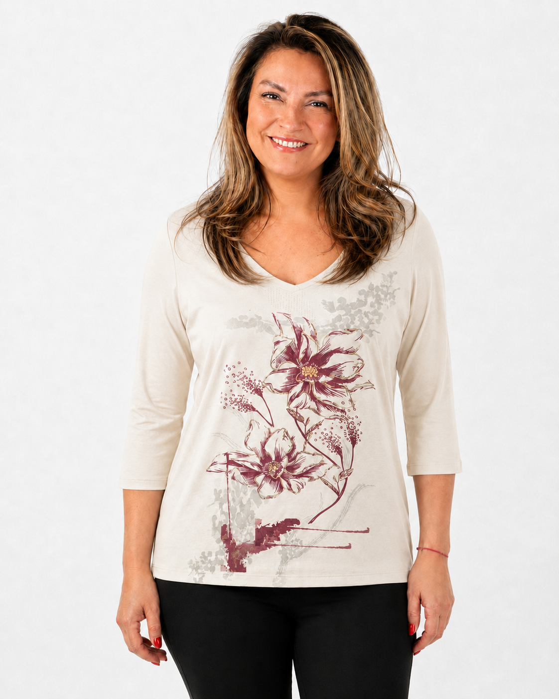 Polera Renata Flor Beige