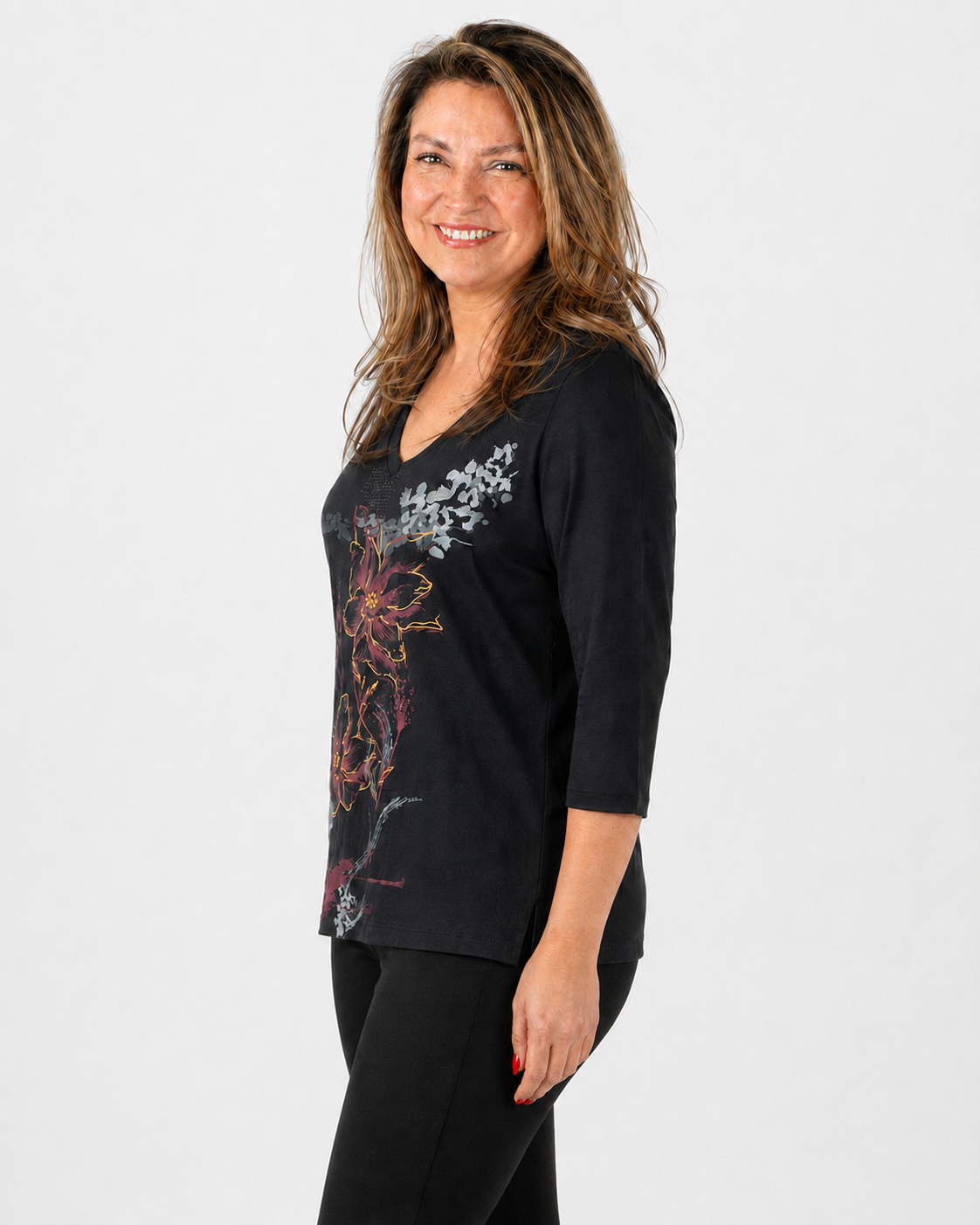 Polera Renata Flor Negro
