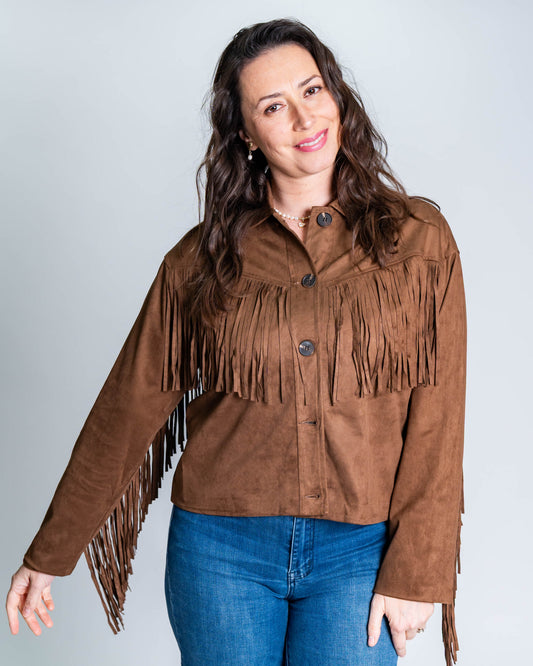 Chaqueta Gamuza Flecos Café