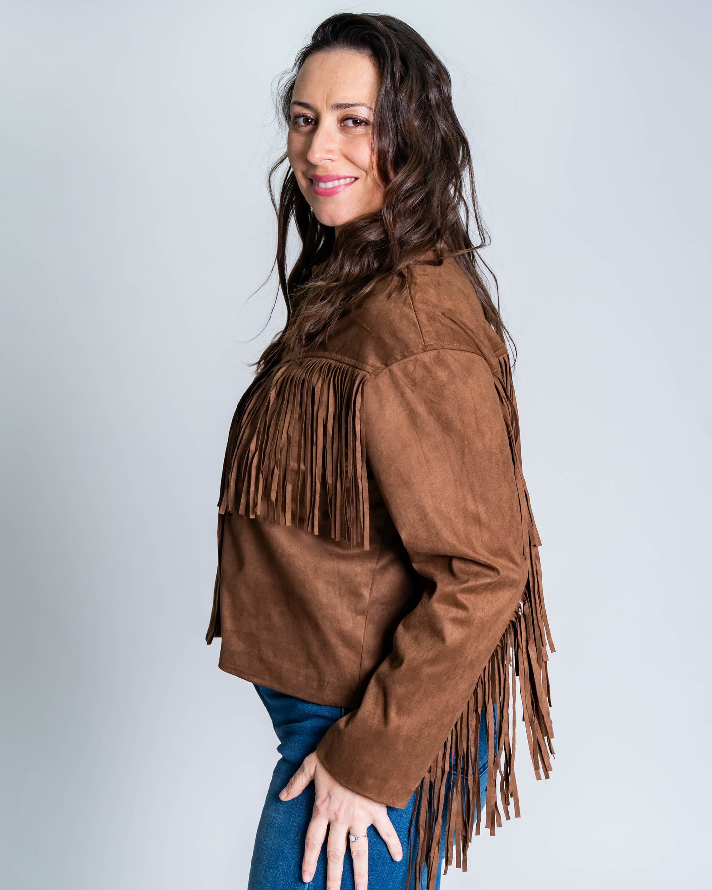 Chaqueta Gamuza Flecos Café