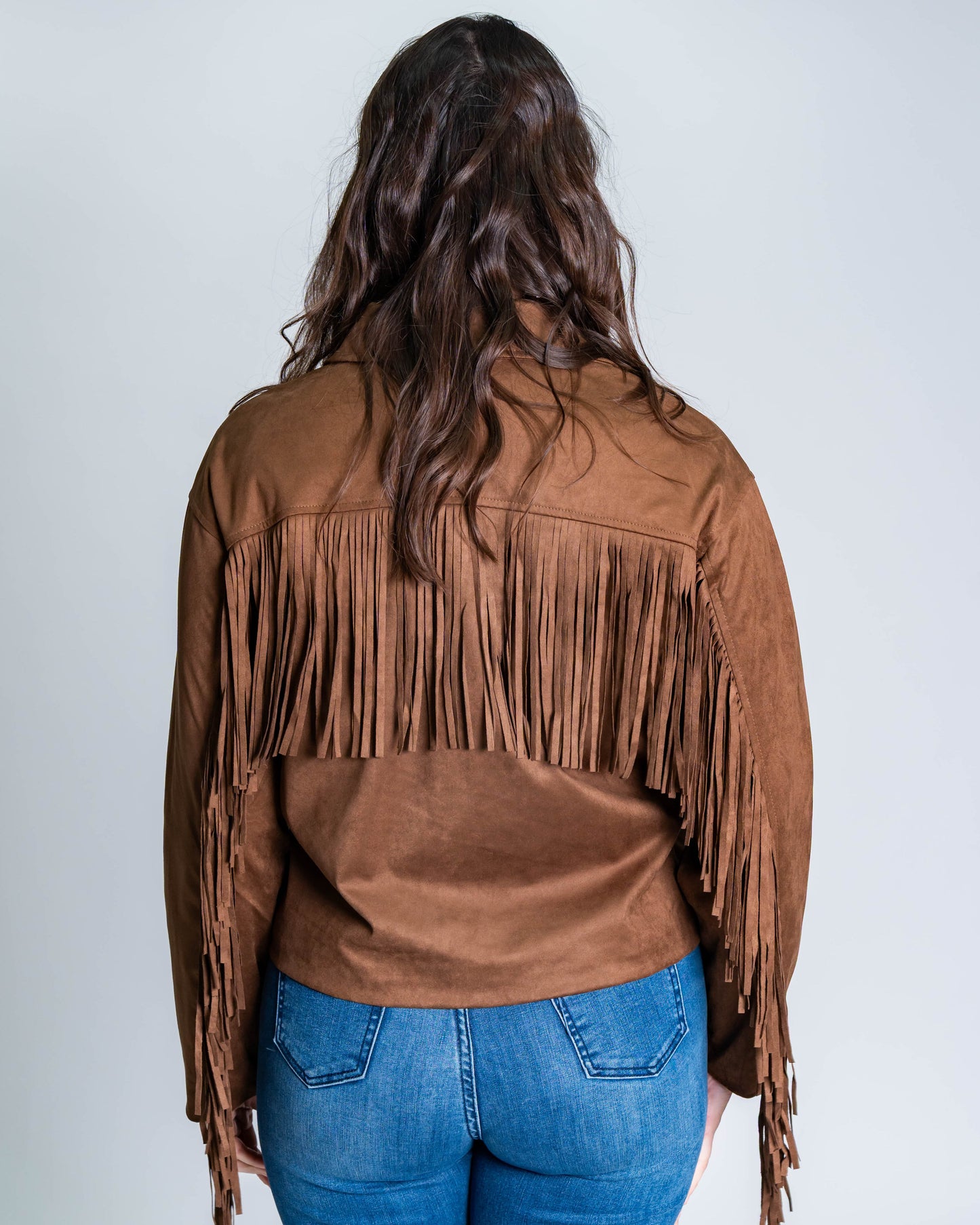 Chaqueta Gamuza Flecos Café